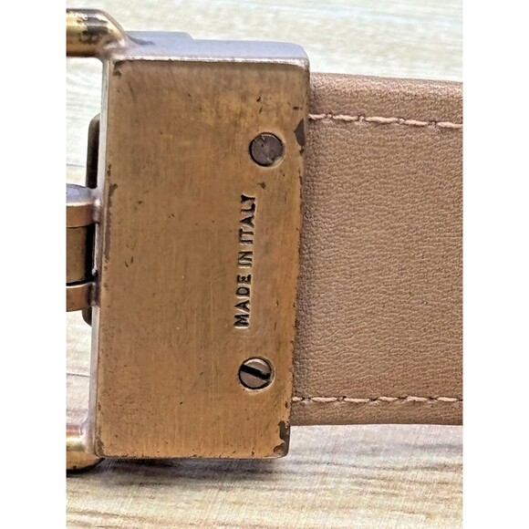 Vintage Salvatore Ferragamo Italy Mens Belt Tan Tweed Leather Brass Buckle 36-38 - Picture 8 of 14